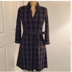 Theory plaid button front dress with tie waist blue size 2